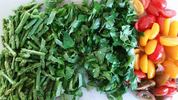 Farro and Arugula Salad - Chopped vegetables